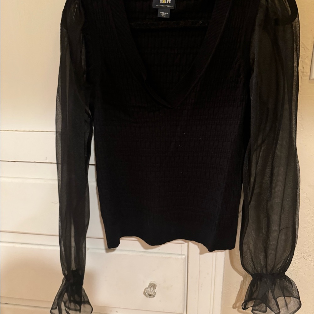 Anthropologie Black Fitted Ruffled Blouse